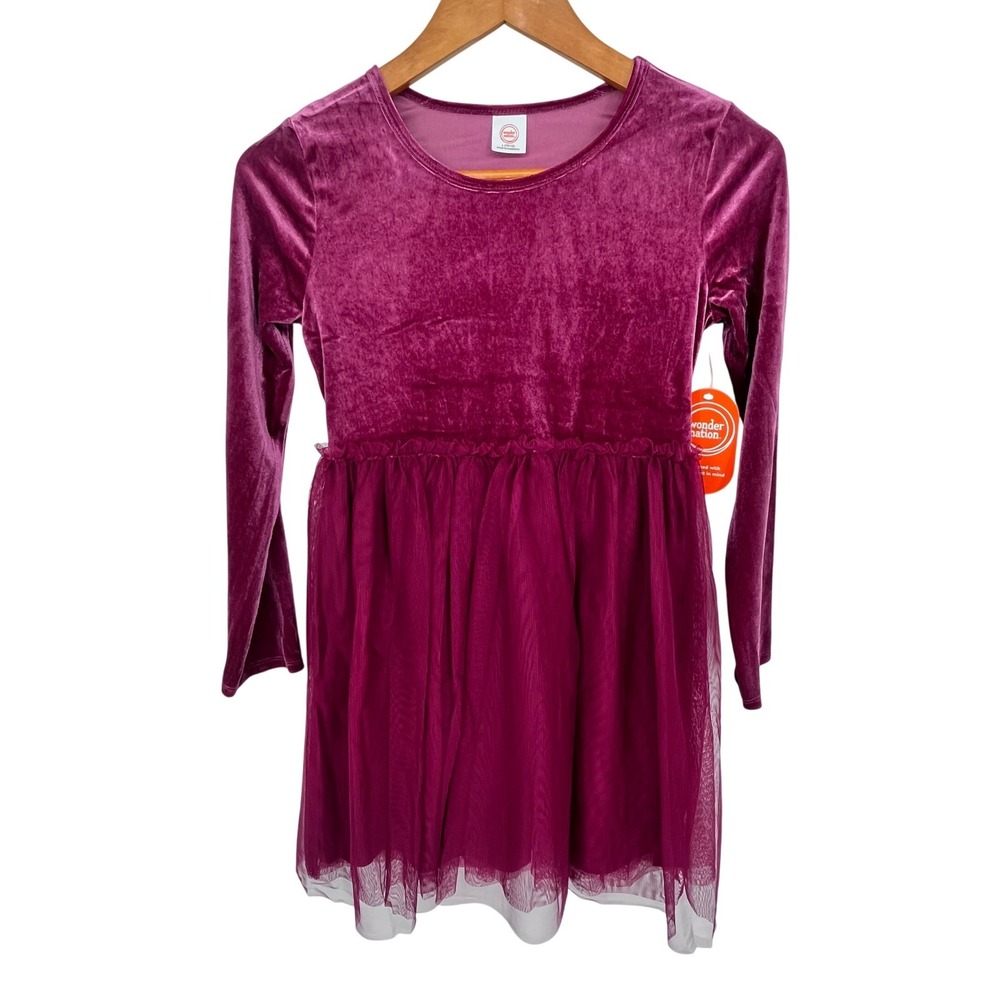 Velvet Tutu Dress Girls Large 10-12 Burgundy Long Sleeve Tulle Wonder Nation‎